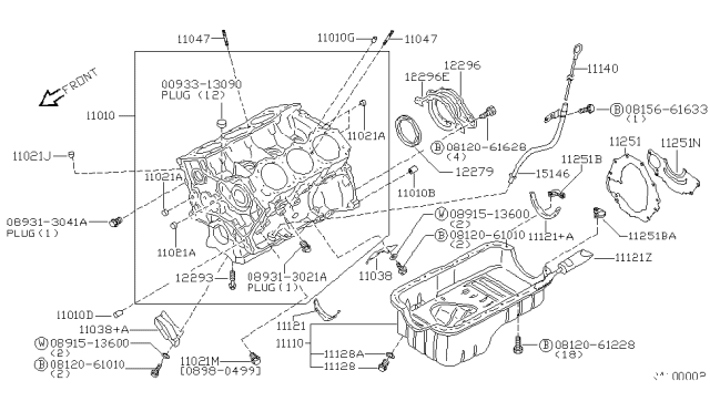2000 Nissan Frontier Cylinder Block & Oil Pan Diagram 3