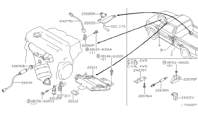 1998 Nissan Frontier Engine Control Module Diagram for 23710-3S603