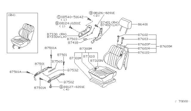 2002 Nissan Frontier Device-RECLINING,R Seat Inside Diagram for 87402-7B410