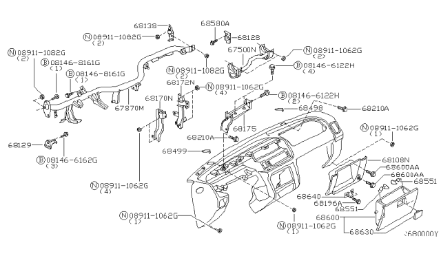 2002 Nissan Frontier Instrument Panel,Pad & Cluster Lid Diagram 1