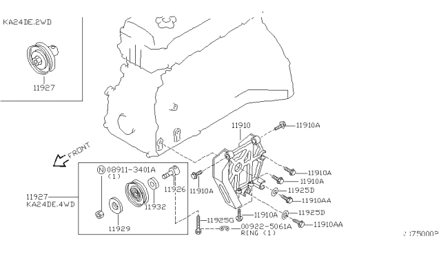 1999 Nissan Frontier Pulley-Idler Diagram for 11923-3S500