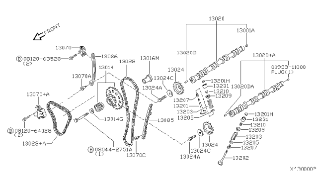 1998 Nissan Frontier Tensioner Assy-Chain Diagram for 13070-9E001
