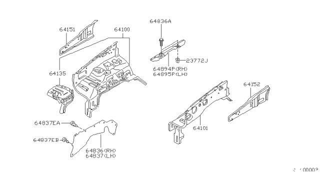 2000 Nissan Frontier Hood Ledge & Fitting Diagram 1