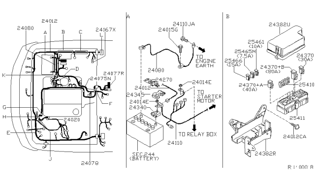 2000 Nissan Frontier Harness Assy-Engine Room Diagram for 24012-9Z400