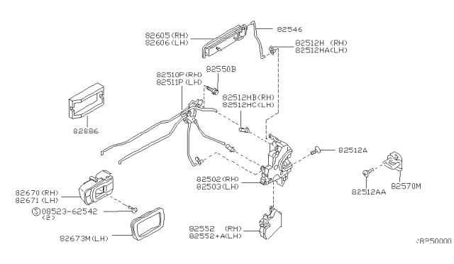 1999 Nissan Frontier Bell Crank Assembly Lock Knob, LH Diagram for 82511-VJ300