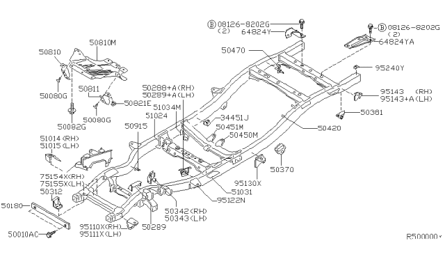 2001 Nissan Frontier Bracket Assembly Center Bearing, R Diagram for 50450-31G30