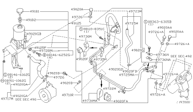 1998 Nissan Frontier Hose Assy-Suction,Power Steering Diagram for 49717-3S500
