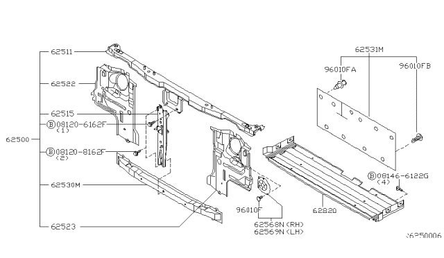 2002 Nissan Frontier Front Apron & Radiator Core Support Diagram 2