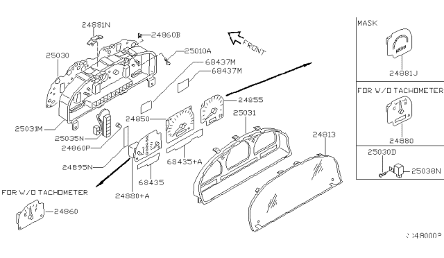 1999 Nissan Frontier Combination Meter Housing Lower Diagram for 24811-9Z000