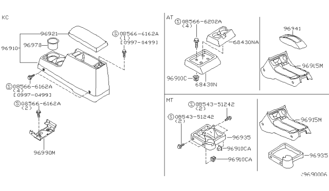 2000 Nissan Frontier Console Box-Floor Diagram for 96910-9Z500