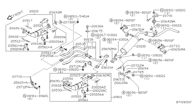 2000 Nissan Frontier INSULATOR Assembly-Center Tube,Upper Diagram for 20535-3S570