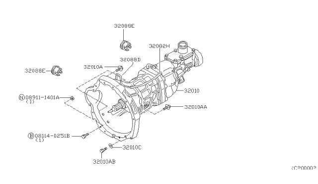 1998 Nissan Frontier Manual Transmission, Transaxle & Fitting Diagram 1