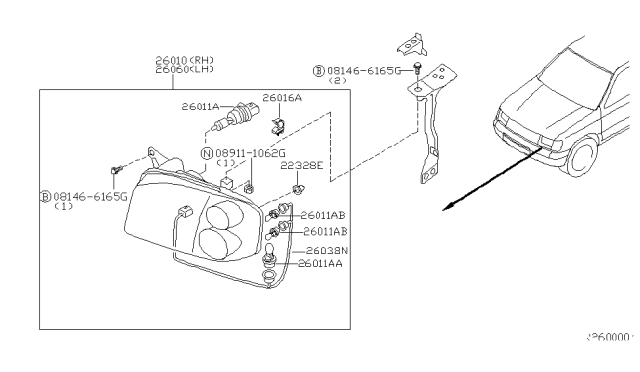 2002 Nissan Frontier Screw-GROMMET Diagram for 26118-38N00