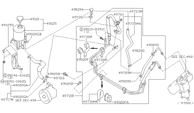 2003 Nissan Frontier Hose Assy-Suction,Power Steering Diagram for 49717-8Z300