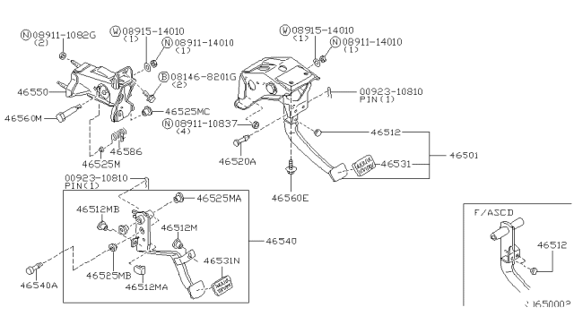 2000 Nissan Frontier Pedal Assy-Clutch Diagram for 46540-3S500