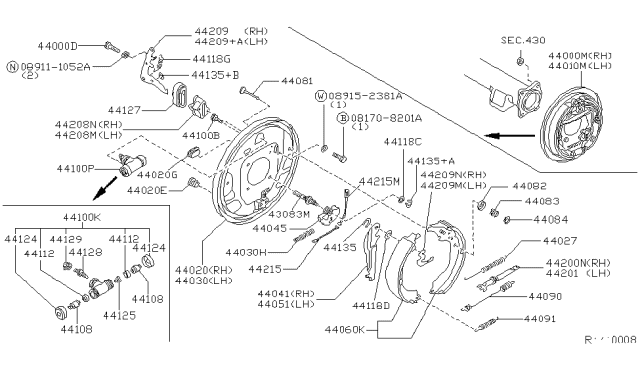 1998 Nissan Frontier Brake Assy-Drum,Rear RH Diagram for 44000-3S600