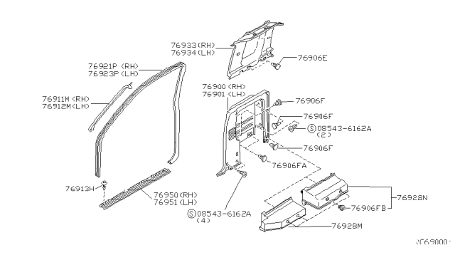 1998 Nissan Frontier Body Side Trimming Diagram 1