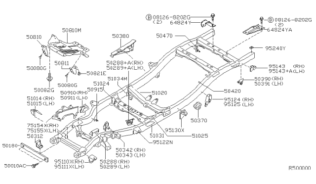 2001 Nissan Frontier Bracket Assembly-Cab Mounting,3RD Diagram for 95130-7Z030