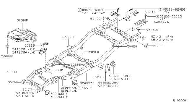 1999 Nissan Frontier Extension Assembly Front Side Member LH Diagram for 50171-3S630