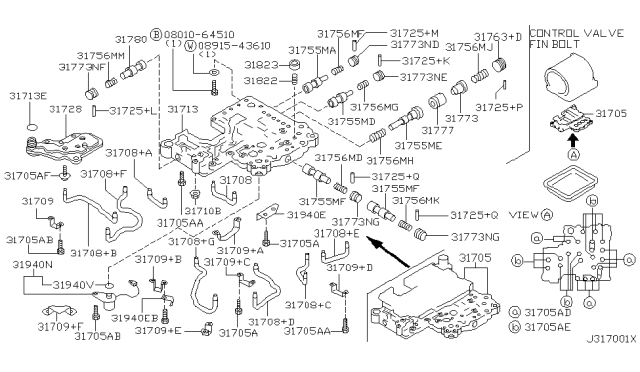 2001 Nissan Frontier Body-Lower Control Valve Diagram for 31713-51X01