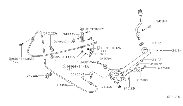 1998 Nissan Frontier Pin-Pivot,Hand Lever Diagram for 34124-1B000