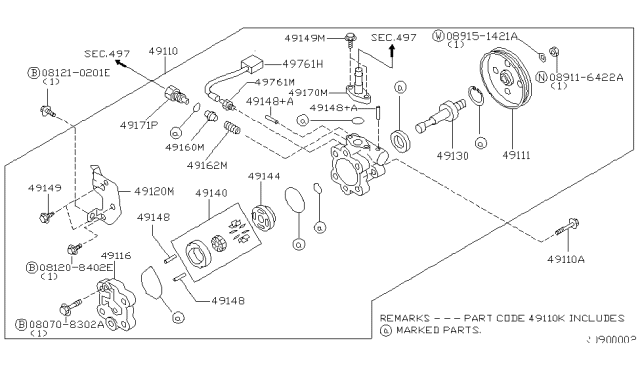 2001 Nissan Frontier Pump Assy-Power Steering Diagram for 49110-9Z401