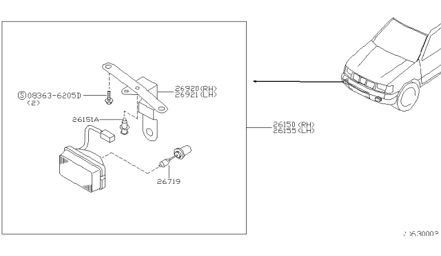 2001 Nissan Frontier Bulb Diagram for 26293-7Z000