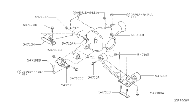 1998 Nissan Frontier Front Final Drive Mounting Diagram