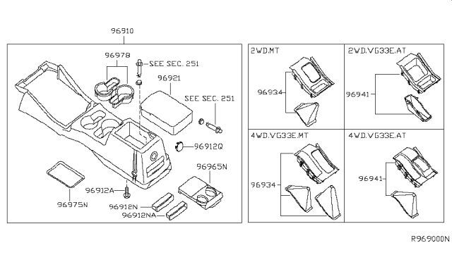 2002 Nissan Frontier Finisher-Console Boot Diagram for 96934-8Z900