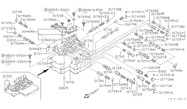 1999 Nissan Frontier Control Valve Assembly Diagram for 31705-47X01