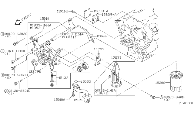 1999 Nissan Frontier Oil Strainer Assembly Diagram for 15050-4S101
