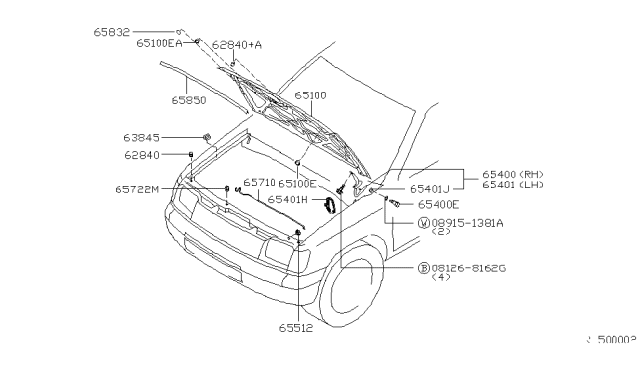 2000 Nissan Frontier Rod-Hood Support Diagram for 65771-3S500