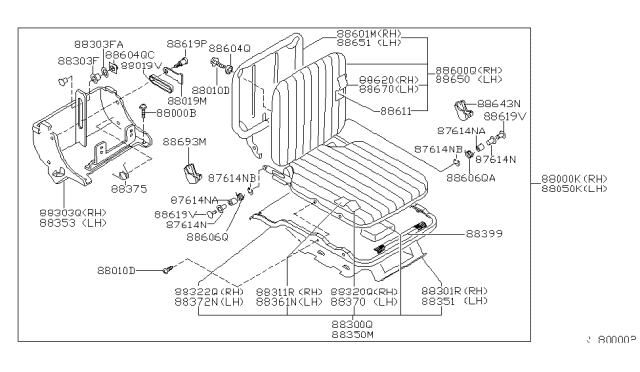 2000 Nissan Frontier Cover-STRIKER, Rear Seat LH Diagram for 88693-8B600