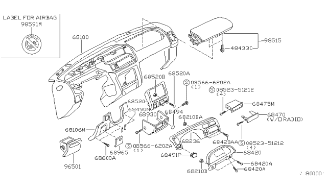 2000 Nissan Frontier Instrument Panel,Pad & Cluster Lid Diagram 1