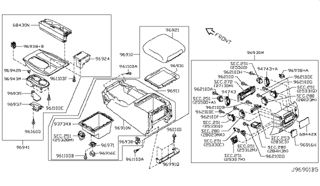 2017 Nissan Armada Cup Holder Assembly Diagram for 68430-1LA4A