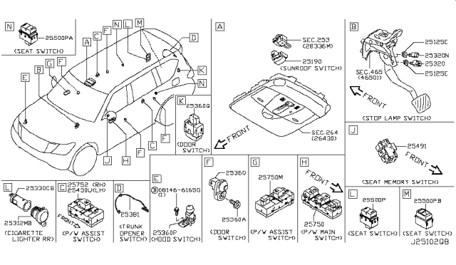 2017 Nissan Armada Switch Assy-Trunk Opener Diagram for 25380-1LA0A