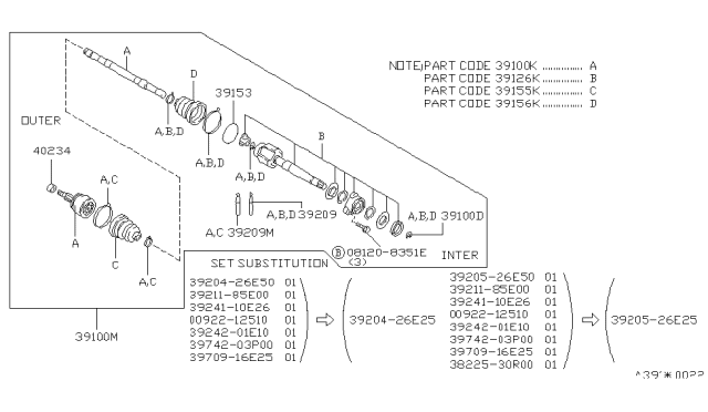 1988 Nissan Maxima Shaft Assy-Front Drive Diagram for 39100-26E00