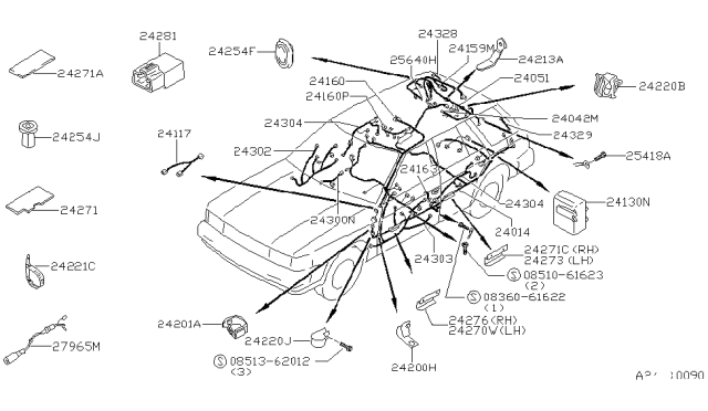 1988 Nissan Maxima Harness Assembly Body Diagram for 24014-42E11