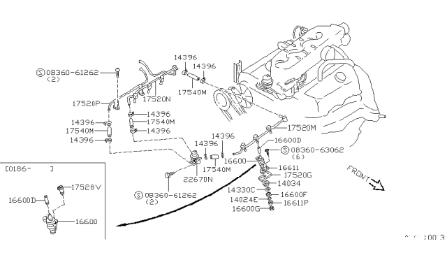 1986 Nissan Maxima Hose INJECTOR Diagram for 16449-N7615