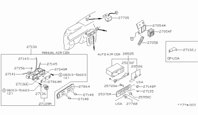 1987 Nissan Maxima Switch Air Conditioner Diagram for 27670-16E01