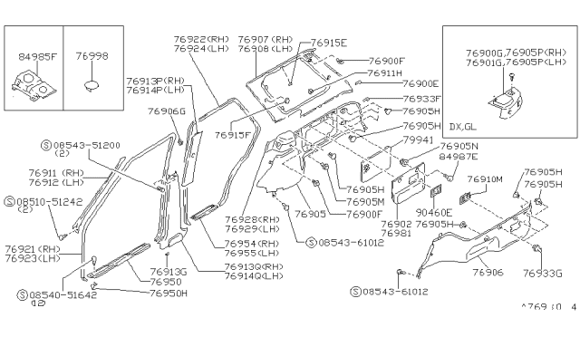 1987 Nissan Maxima GARNISH-Windshield Pillar RH GRY Diagram for 76911-42E10