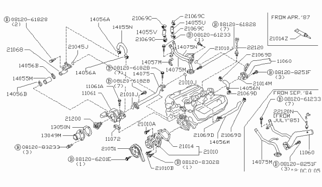 1987 Nissan Maxima Pipe Assembly-Heater Return Front Diagram for 14075-16E11