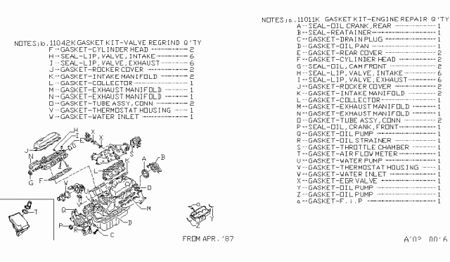 1986 Nissan Maxima Engine Gasket Kit Diagram