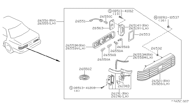 1988 Nissan Maxima Lamp Assembly-Rear Combination,RH Diagram for B6550-29E62