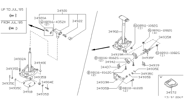 1986 Nissan Maxima Transmission Control Device Assembly Diagram for 34902-D4515