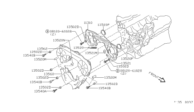 1986 Nissan Maxima Cover Assembly-Dust Lower Diagram for 13500-26E00