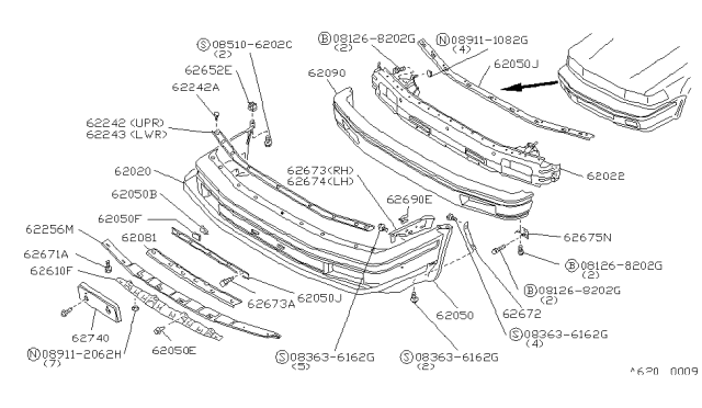 1988 Nissan Maxima Cap-Hole,Licence Plate Front Diagram for 96262-82A01
