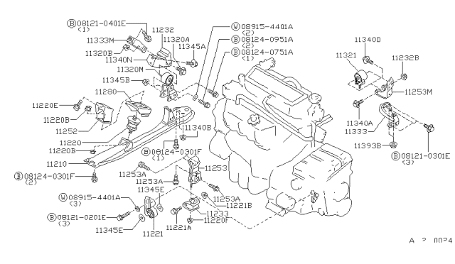 1986 Nissan Maxima Engine & Transmission Mounting Diagram 1
