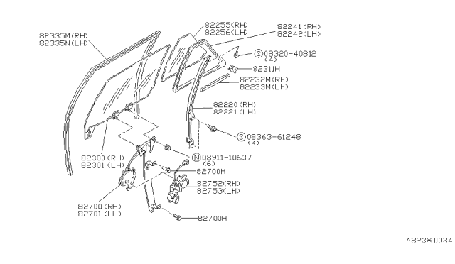1987 Nissan Maxima Glass Rear Corner L Diagram for 82263-17E00