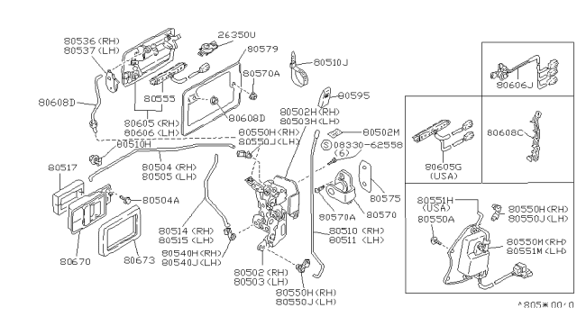 1987 Nissan Maxima Front Door Outside Handle Assembly, Right Diagram for 80604-16E03